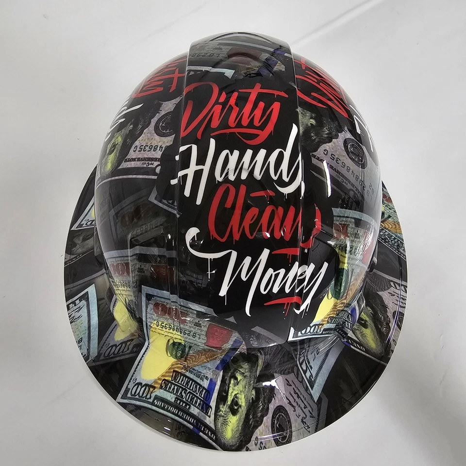 Sombrero duro ala completa personalizado hidro sumergido EN MANOS SUCIAS DINERO LIMPIO NUEVO Foto 4 de 4