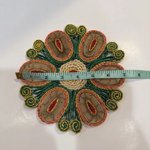 70s Bright Groovy Straw Raffia Trivets Rattan Wicker Boho Decor Hot Pads Vintage image 9