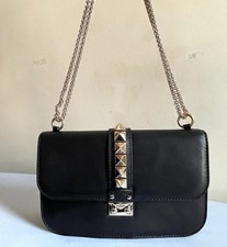 Valentino Garavani Glam Lock Black Leather Rockstud Chain Shoulder Bag Medium
