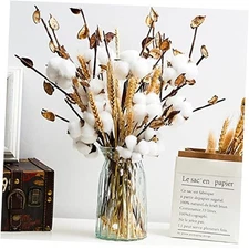  24 Pieces Farmhouse Cotton Flowers 17.7 Inch Fake Artificial Cotton Stems 