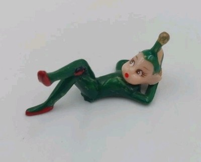 Vintage MCM Enesco 2'' Miniature Pixie Elf Figurine Plastic Green Hong Kong Train