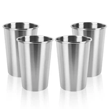 4 Pack 12oz Stainless Steel Drinking Glasses Stackable Metal Cups for Bar Home