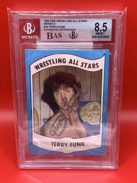 TERRY FUNK 1982 WRESTLING ALL STARS #10 SIGNED ROOKIE CARD BGS 8.5 NM-MT 8 AUTO