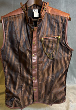 Spirit Costume Victorian Steampunk Gothic Waistcoat Vest Chains Faux Leather L