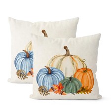 Autumn Pillow Covers 18x18, Watercolor Pumpkins, Sofa Decor, White