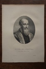 MICHEL DE LHOPITAL . Portrait, 1821 Lithograph,