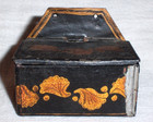 Antique Tin Match Safe , Primitive Painted Black Gold Kitchen Fire