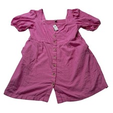 NWT Old Navy Dress Women's XL Pink Mini Linen Blend Puff Sleeve Smocked