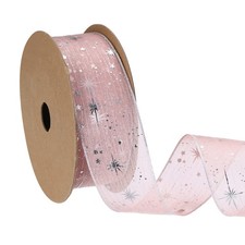 Organza Star Ribbon Wired 1.6 Inch Wide 20 Yards Pink
