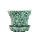 Vintage McCoy USA Teal Sea Green Diamond Bead Leaf Planter Saucer MCM