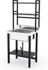 28"W Commercial Sink Stainless Steel Sink with Adjustable Shelves for Kitchen US