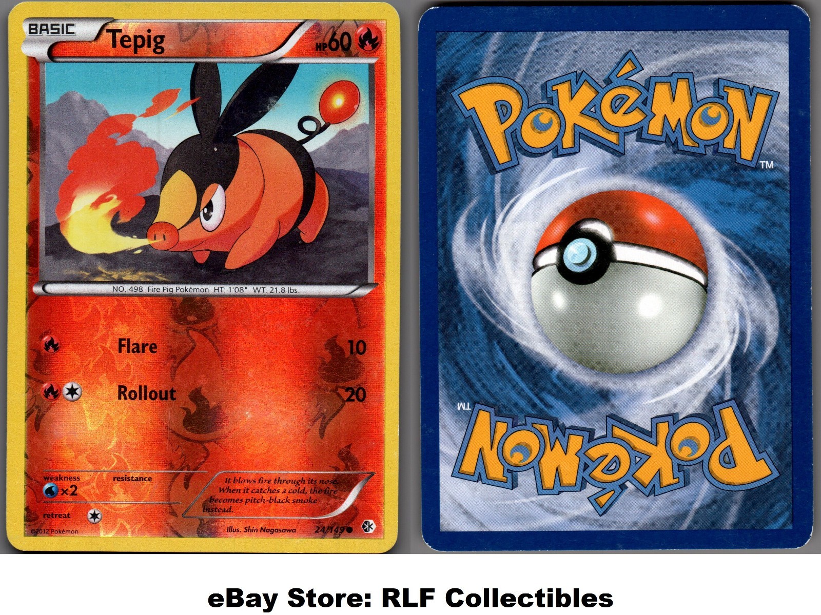 2012 Pokemon, B&W Boundaries Crossed, #24/149 Tepig, Reverse Holo Common