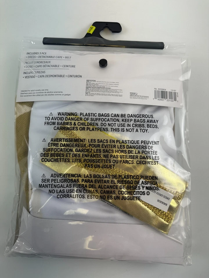 Vestido de Diosa Griega Disfraz Blanco Dorado Vestido Desmontable Capa Cinturón Mujer S/M Foto 3 de 4