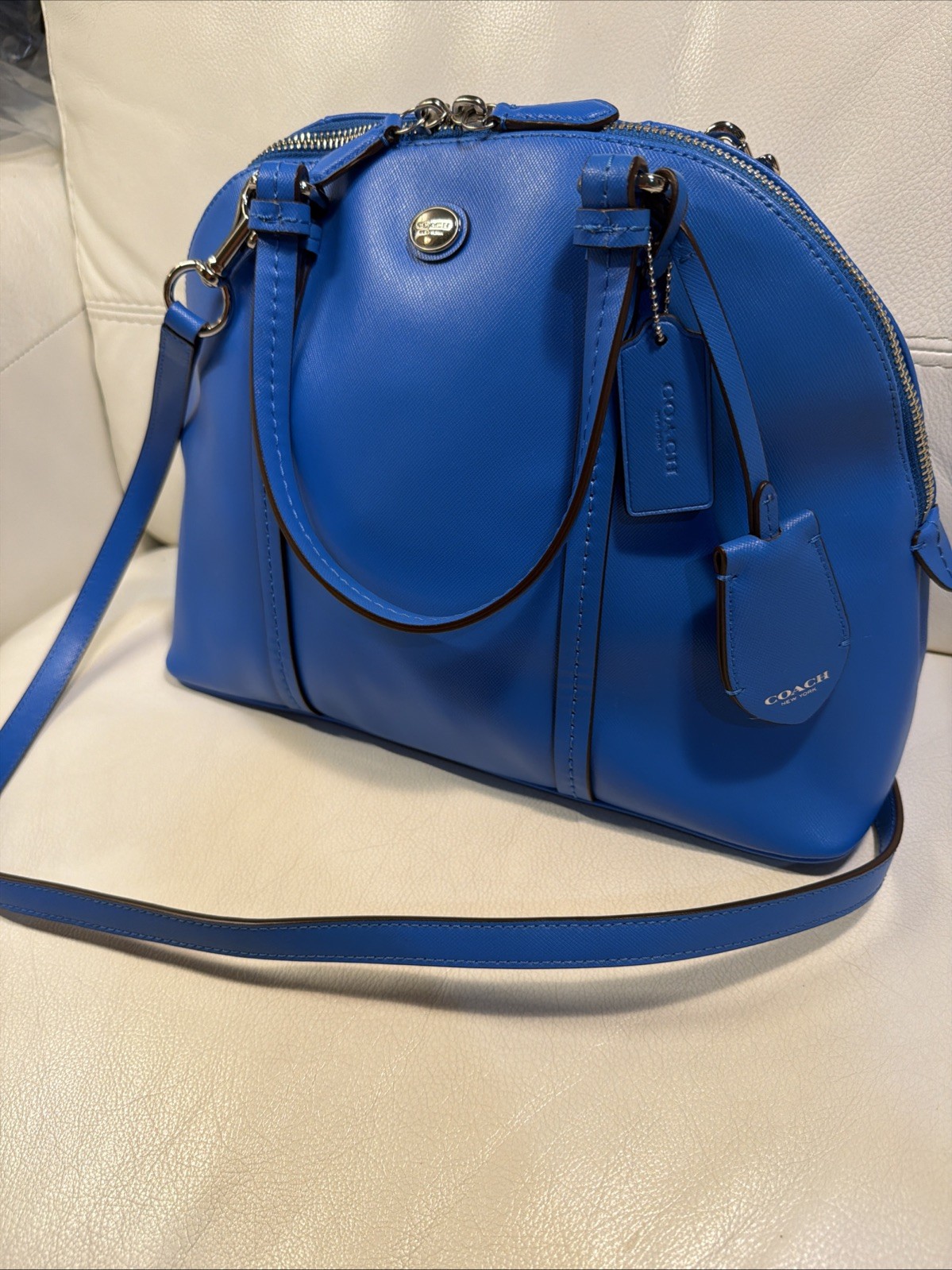 Coach Peyton Cora Domed Satchel Porcelain Blue Leather Bag image 4