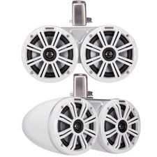 Kicker 45KMTDC65 Marine Towers Swivel Clamps Speakers White Grills Enclosure