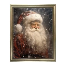 Framed Christmas Wall Art, Vintage Santa Claus Portrait Canvas Print Decor, C...