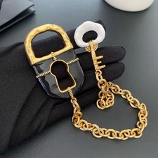Schiaparelli Inspired Enamel Lock & Key key Chain brooch