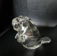 Steuben Glass Beaver Garnet Eyes Figurine Signed Heavy! 4" x 4"