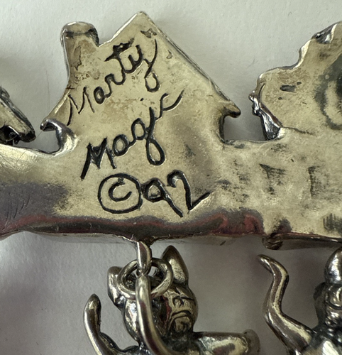 RARE 1992 Marty Magic Three Little Pigs BROOCH 3 Dangle Charm Sterling Silver - Picture 5 of 8