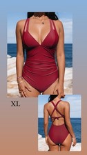 XL Crisscross Back Red Ruched Swimsuit
