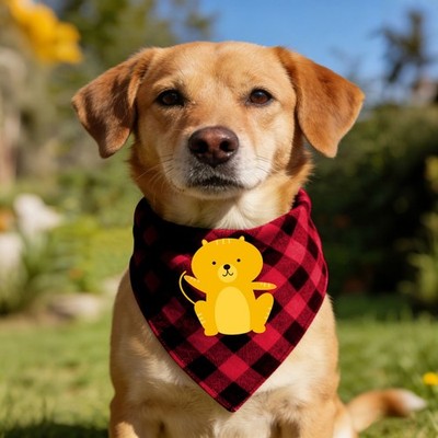 Cat Pet Dog Bandana Triangle Bibs Scarf Double-Cotton Plaid Printing Red