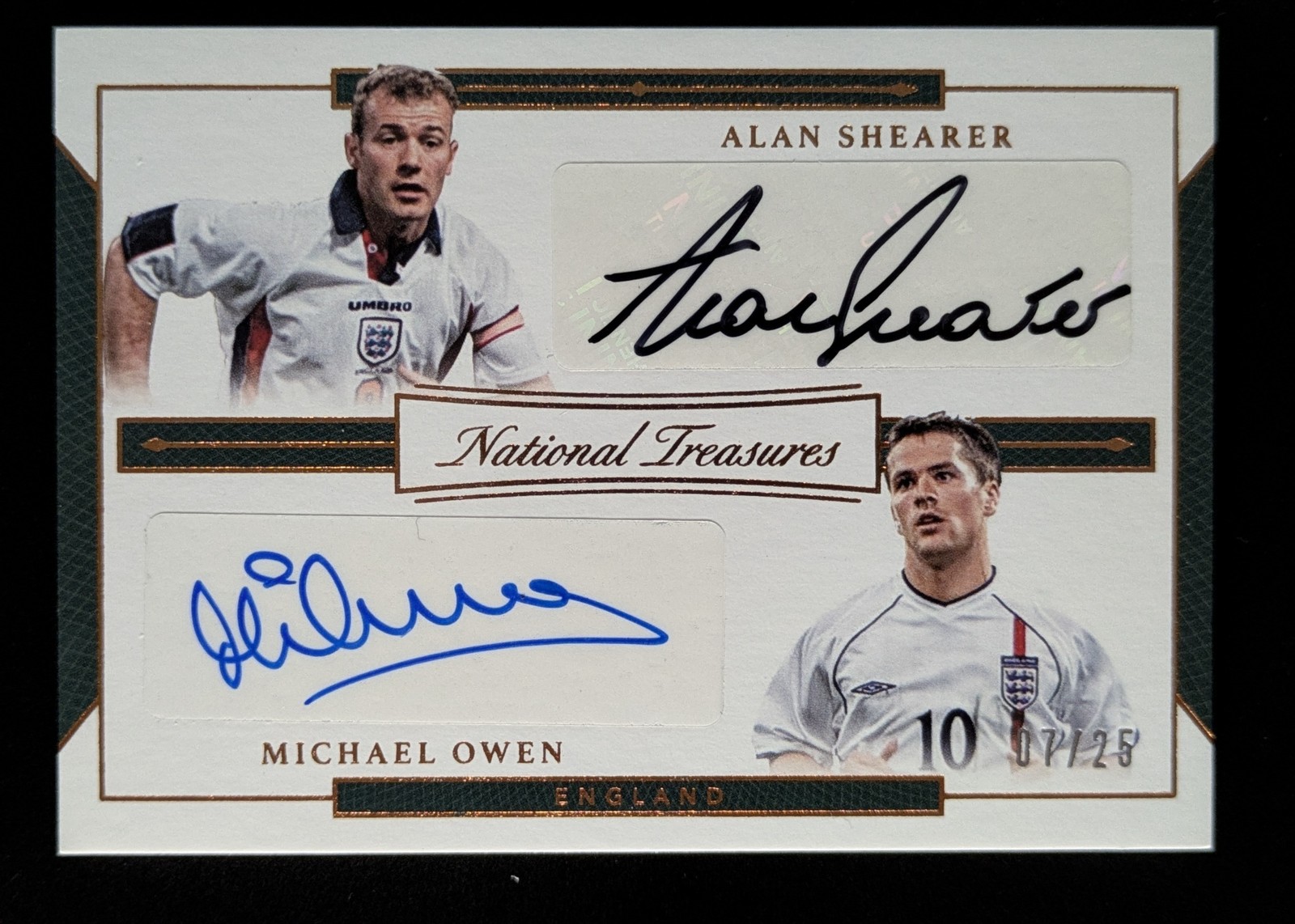 2018 Panini National Treasures ALAN SHEARER/MICHAEL OWEN 7/25 Auto Bronze #DU-SO