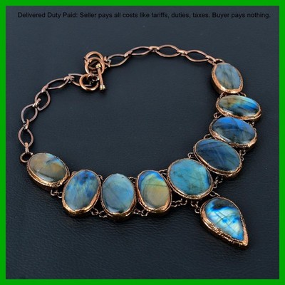 Copper Labradorite Gemstone Electroformed New Chain Handcrafted Necklace Jewelry