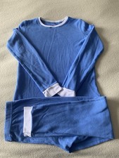 Cuddl Duds Blue White Thermal Base Layer Set Waffle Knit Big Kids Size L 10/12