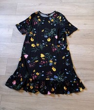 Friends Like These Black Floral Flared Dress Stretch Frilled Holiday Boho UK20