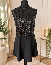 Oasis Black Sequin Embellished Dress Size Small Party Evening Back Zip