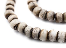 Grey Round Bone Mala Beads 6mm Nepal Large Hole 22 Inch Strand