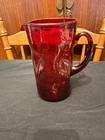 BLENKO ART GLASS Blown PITCHER DIMPLED PINCHED RUBY RED VINTAGE BARWARE