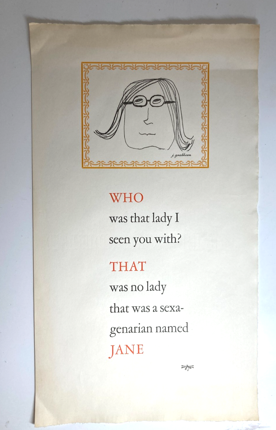 RARE Jane Grabhorn / Colt Press Broadside - 