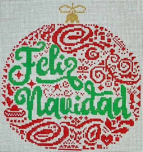Needlepoint Handpainted Feliz Navidad Ornament Danji 6" - Picture 2 of 4