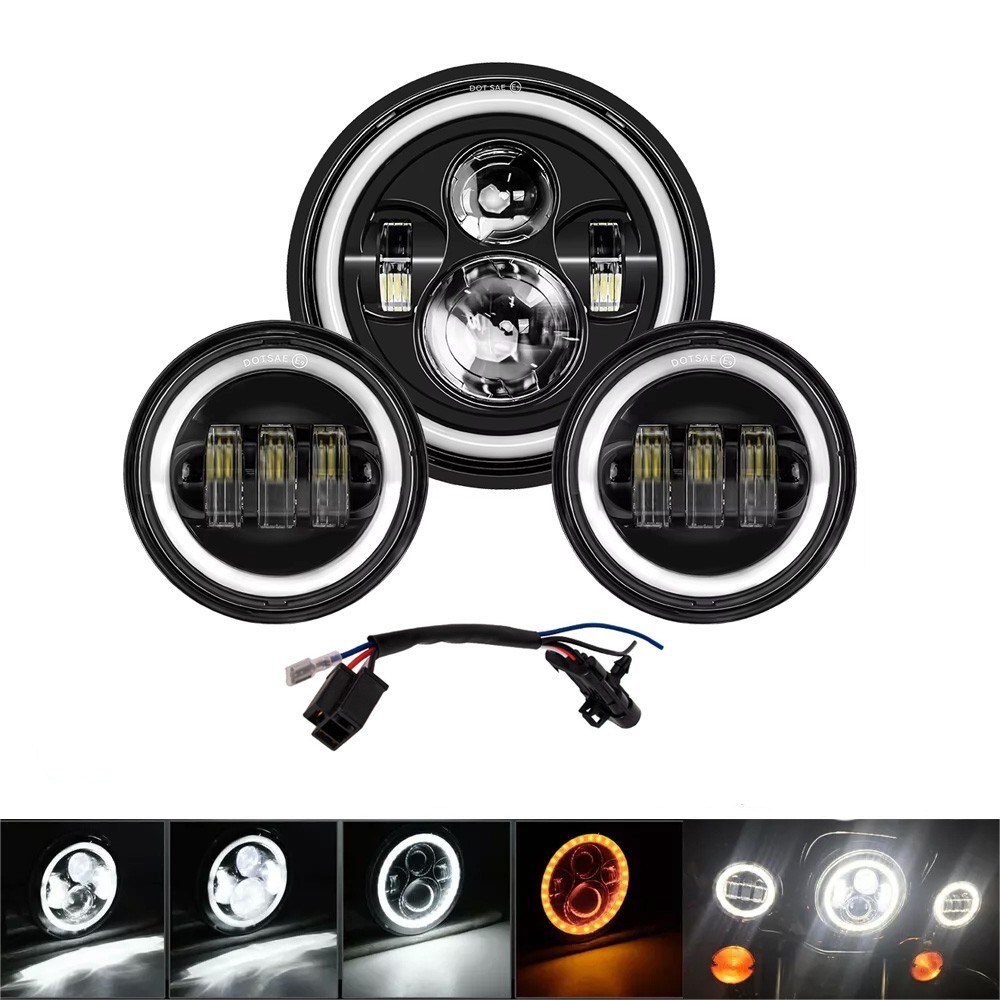 7"inch LED DRL Headlight + Passing Lights For Harley Davidson Touring Road King