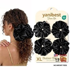 Oversized Satin Scrunchies for Women - Jumbo Hair Ties - Black