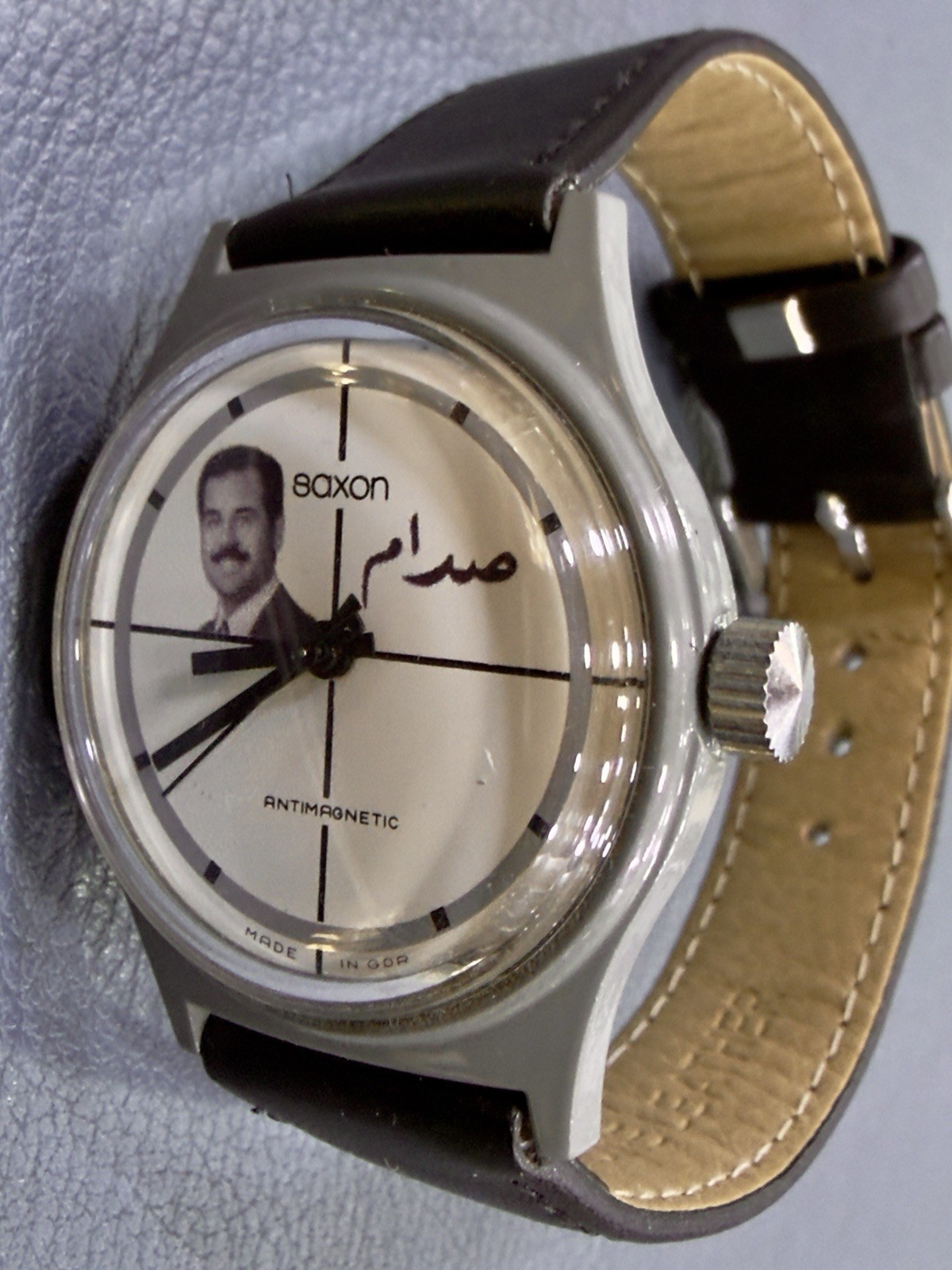 German Saxon  President Saddam Hussein Iraq Photo Dial Watch Mint 34m Size R4 image 2