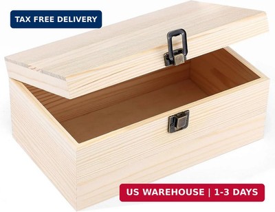 WSICSE Unfinished Wood Box with Hinged Lid, 9.2 x 5.5 x 3.9 In | Hinged Lid and