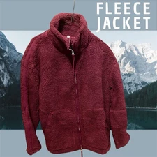 🌺ANRABESS Women’s Fleece Maroon Long Sleeve Cropped Sherpa Jacket Sz S-NWT