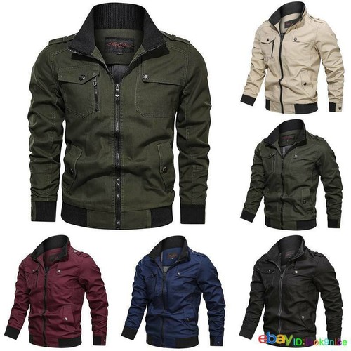 Men's Military Cargo Combat Jacket Cotton Collar Coats Bomber Jackets ...