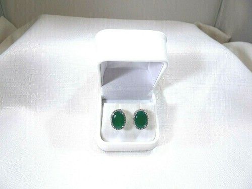 10.94ct Natural Green Agate & Topaz Solid Sterling Silver Omega Back Earrings - Picture 2 of 12