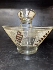 Vtg Anchor Hocking Clear Glass Chip And Dip Set With Brown Burlap Pattern