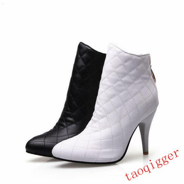 Women Synthetic Leather High Heels Shoes Pumps Zip Up Ankle Boots