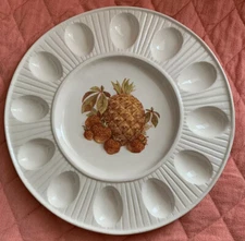 Vintage Treasure Craft Crockery Large Egg Deviled Plate / Platter w/Fruit design