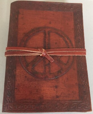 PEACE SIGN Blank Page BOOK Handcrafted Leather Handmade Writing Unlined JOURNAL