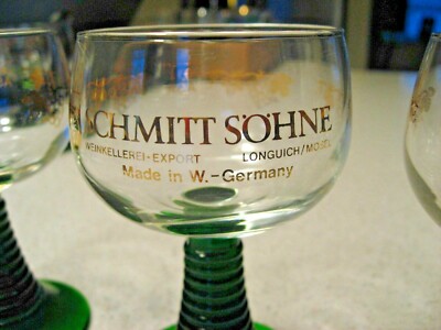 Lot of 3 Schmitt Sohne Green Ribbed Beehive Stem Cordial Wine Glasses Luminarc