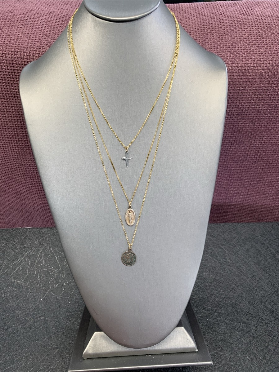 vintage Necklace 22” Star Of Beth. Mary St Christopher  Layered Pendants 22” View 2