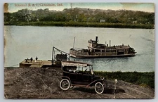 Steamer K & I Cannelton Indiana Tell City to Troy Taxi Car c1910 Postcard