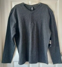 Skechers Henley Shirt Mens L Cotton Blend Charcoal Gray Long Sleeves NWT New