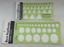 Berol RapiDesign R-70-55 Ellipses Triangle R-51 2 Piece Stencil Drafting LOT